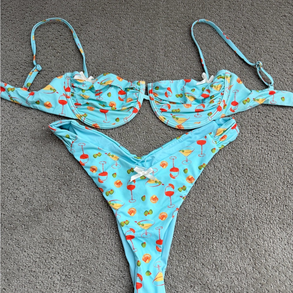 Dippin' Daisy's Light Blue Bikini with Fruit and Drink Print